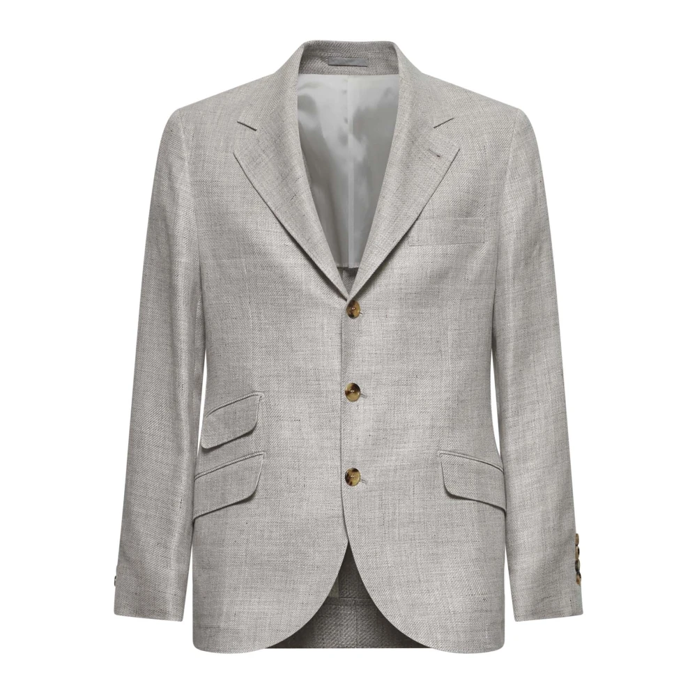 BRUNELLO CUCINELLI Beige Linnen Wol Zijden Jas Gray Heren