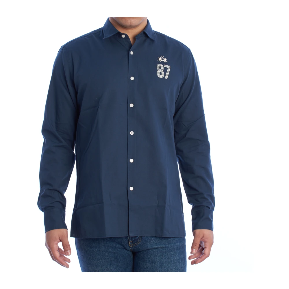 LA MARTINA Overhemd met lange mouwen en geborduurde details Blue Heren