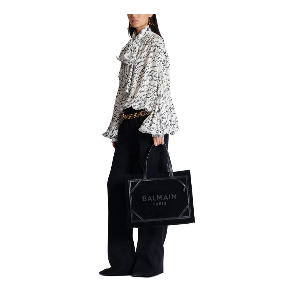 Balmain Middelgrote suède B-Leger tote tas Black Dames
