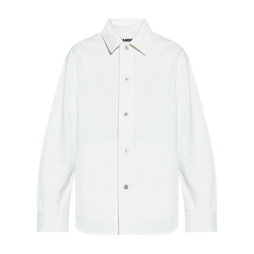 Jil Sander Men's White Denim Shirt Stylish Leather Patch Small