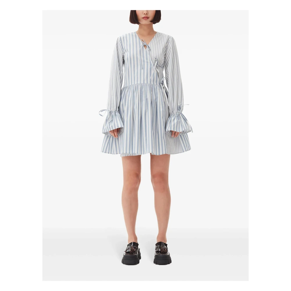 Ganni Streep-Print Mini Wikkeljurk Gray Dames