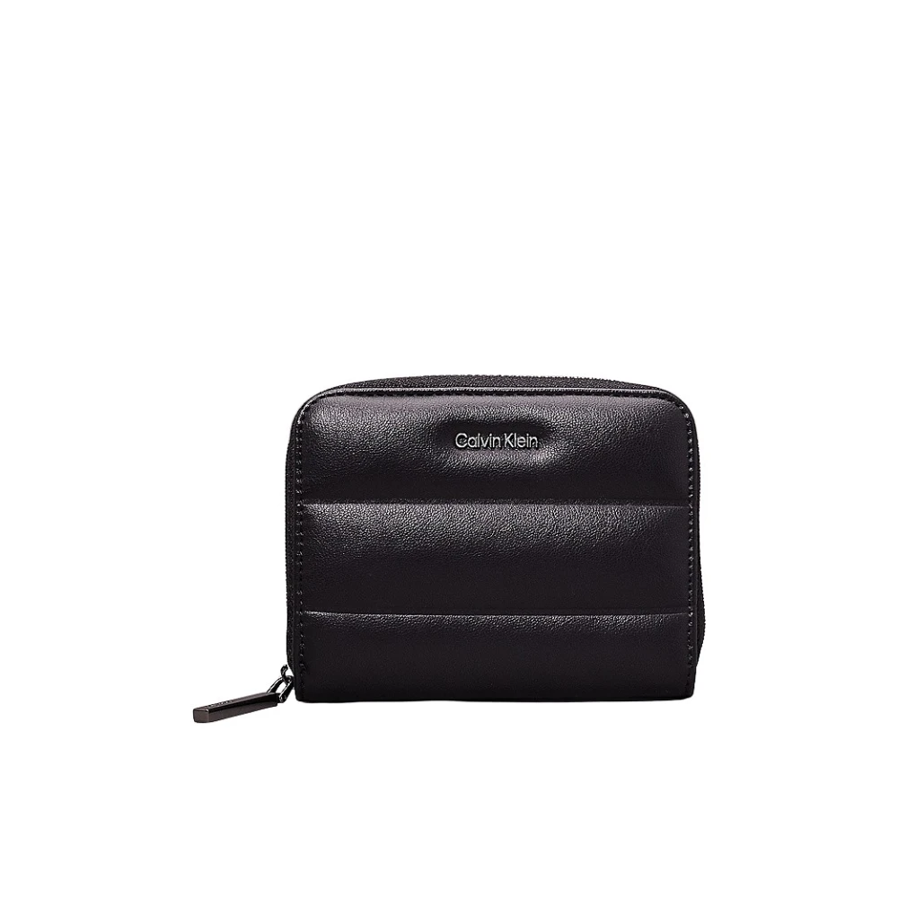 Calvin Klein Gewatteerde Logo Ritsportemonnee voor Vrouwen Black Dames
