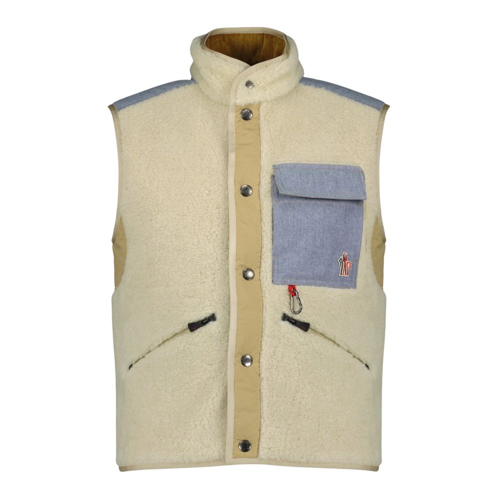 Moncler Beige Waistcoats, Male, L, Teddy & Chambray Gilet