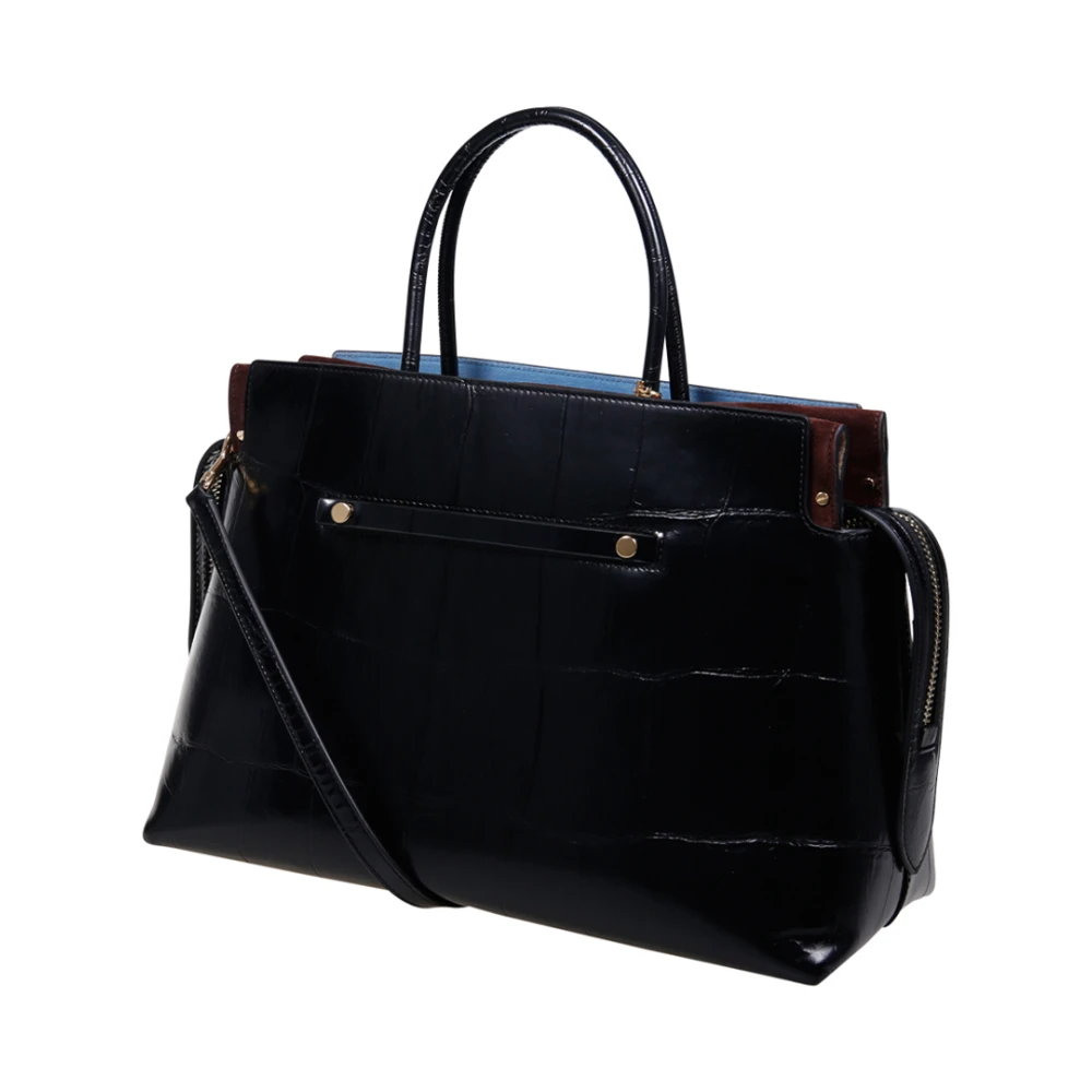 TORY BURCH Geëtste Croc Grote Satchel in Zwart Black Dames