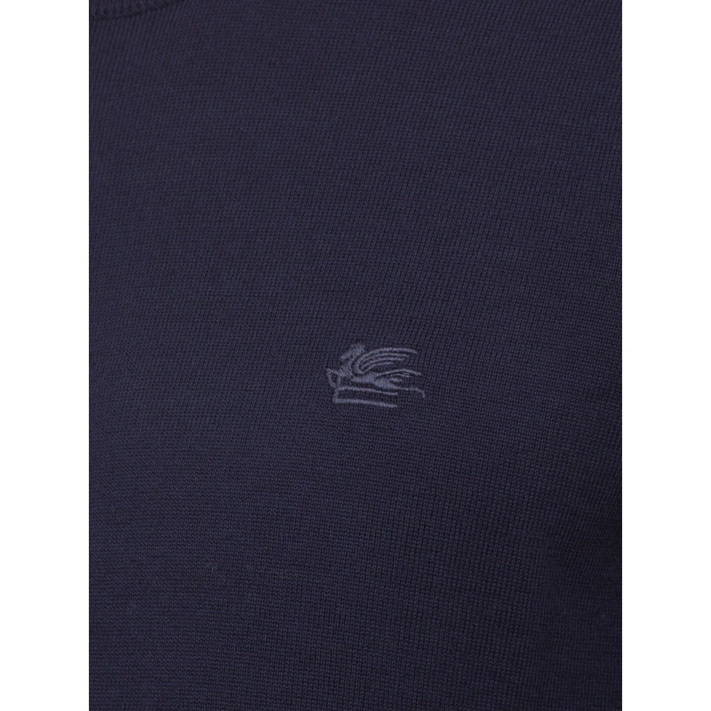 ETRO Blauwe Gebreide Crew Neck Trui Blue Heren