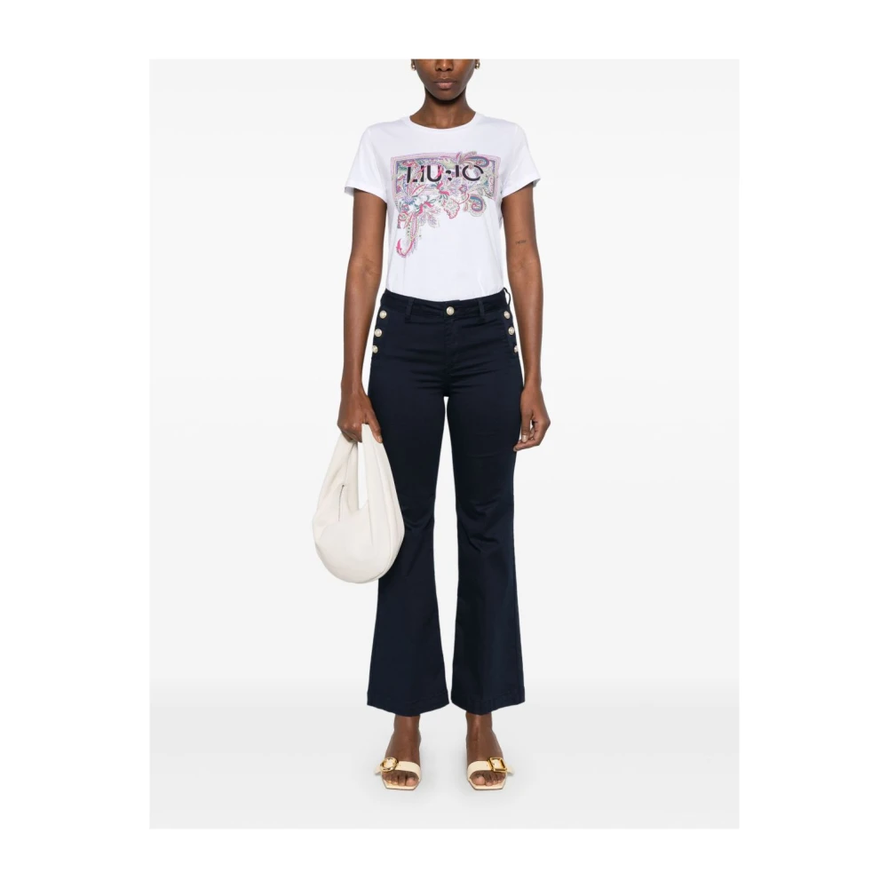 Liu Jo Bloemenprint Logo Crew Neck T-shirt White Dames