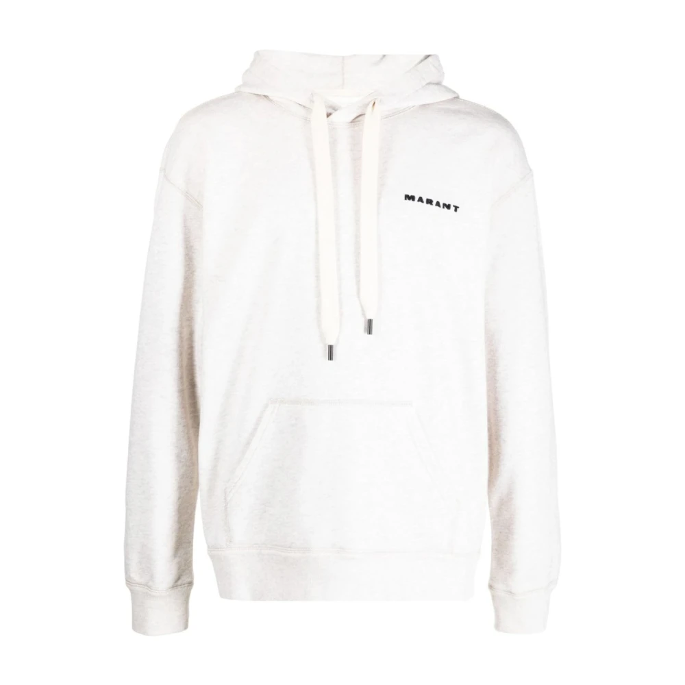 Isabel Marant Men's White Hoodies, Xl, Embroidered Logo Hoodie Ecru Sweatshirt