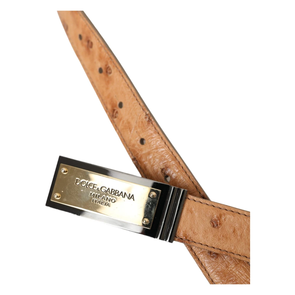 Dolce & Gabbana Beige Lederen Gouden Logo Riem Beige Heren