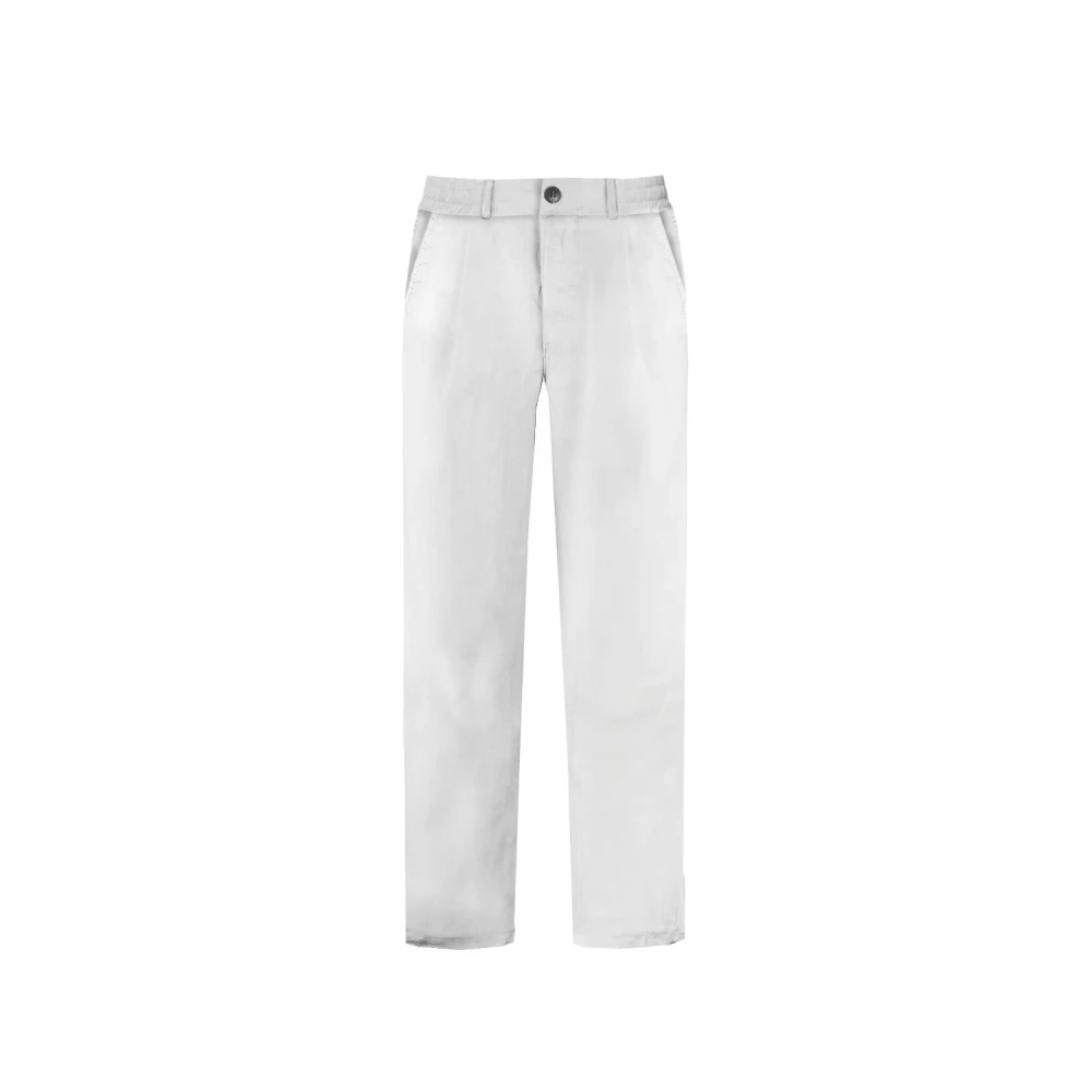 Mc2 Saint Barth Men's White Linen Long Trousers With Drawstring Fastening - Straight Trousers - M - Trousers