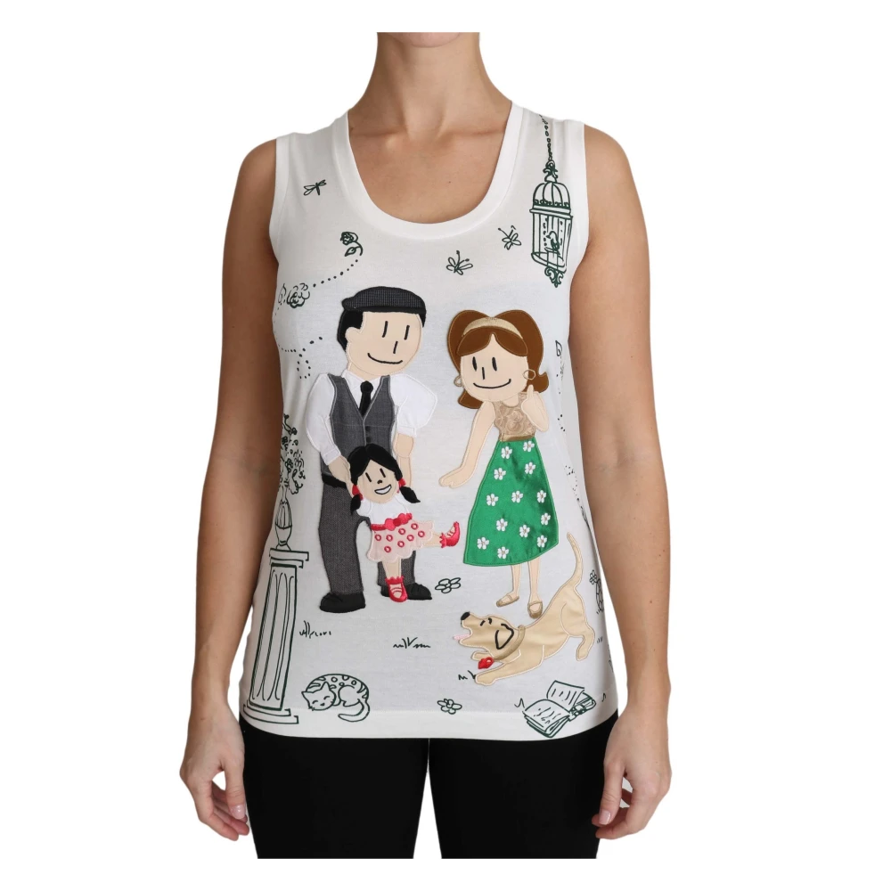 Dolce & Gabbana Multicolor Sleeveless Tops, Female, M, Elegant White Sleeveless Cotton Silk Shirt