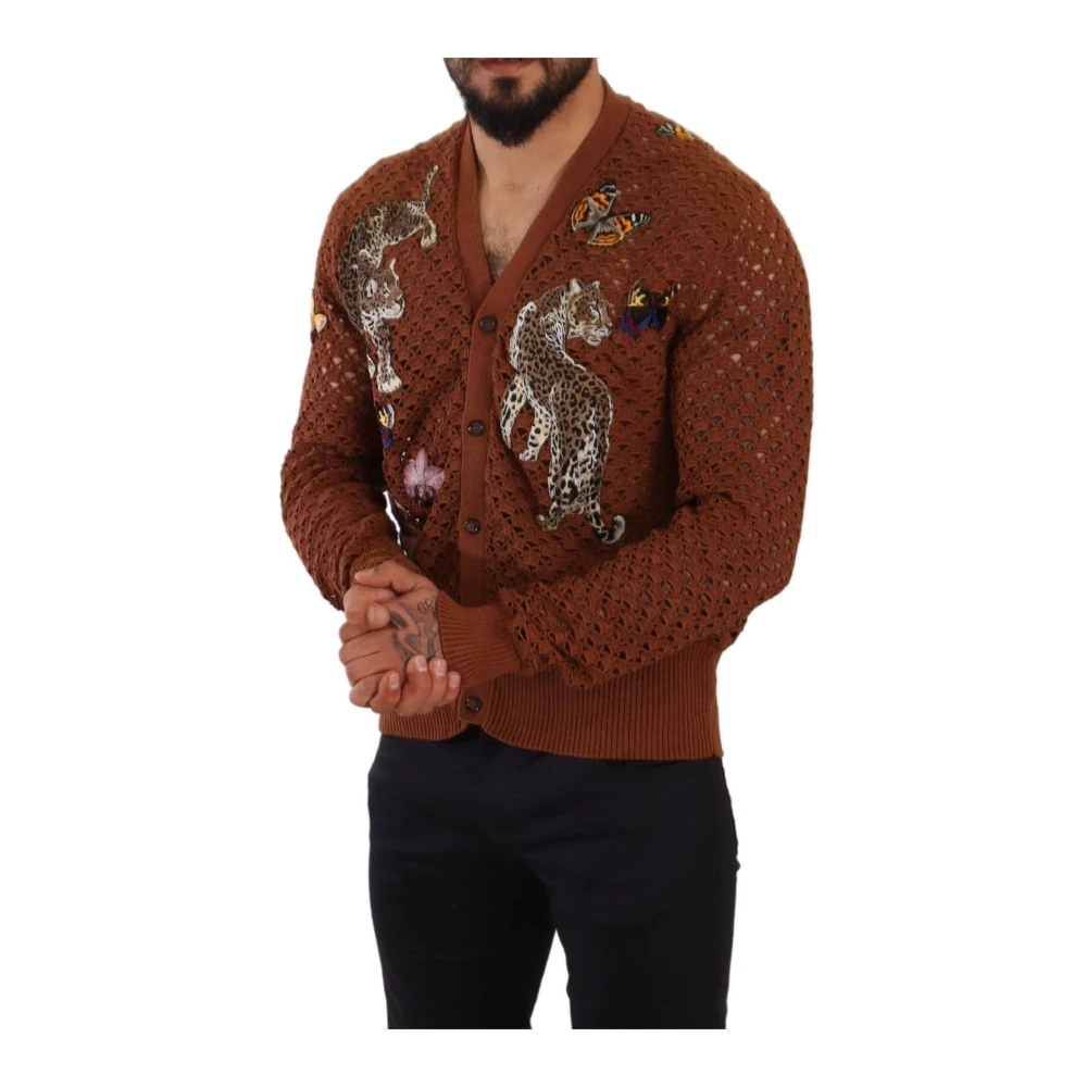 Dolce & Gabbana Multicolor Geborduurd Vest Elegantie Brown Heren