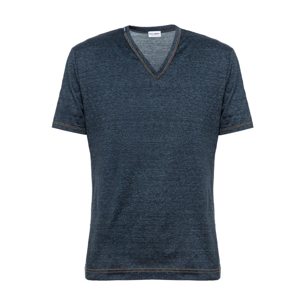 Dolce & Gabbana Diepe V-hals T-shirt Blue Heren