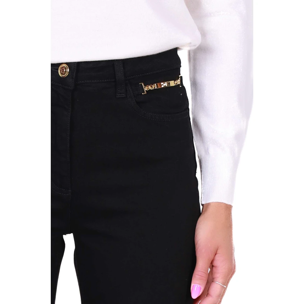 Elisabetta Franchi Flared Bull Denim Jeans in Zwart Black Dames