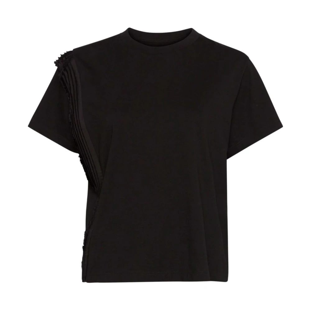 MM6 Maison Margiela Zwart Katoenen T-shirt Geplooid Detail Black Dames
