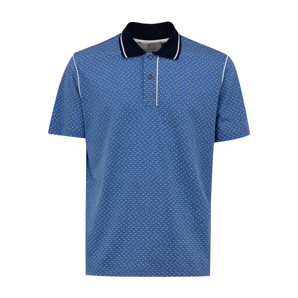 Canali Polo Shirt Korte Mouw Blauw Wit Blue Heren