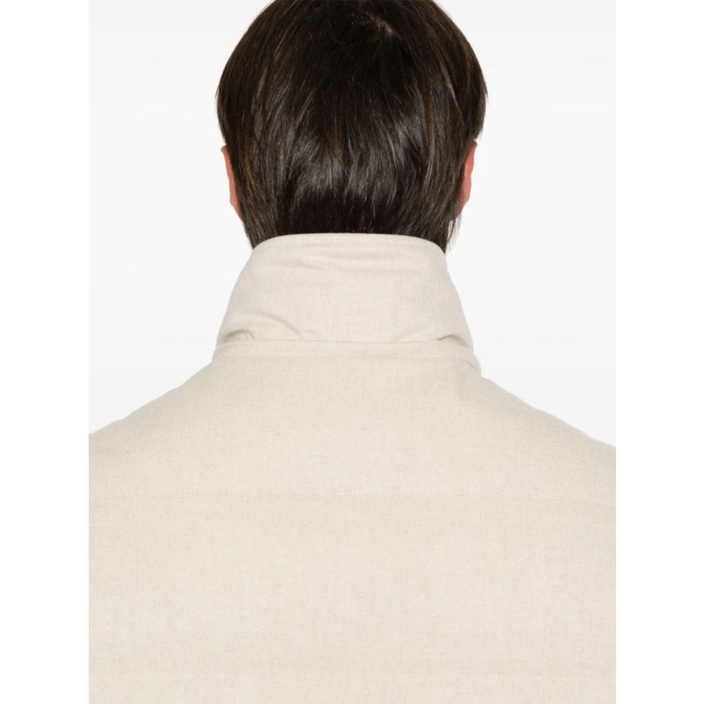 BRUNELLO CUCINELLI Beige Wollen Jas met Afneembare Capuchon Beige Heren