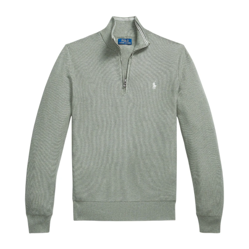 Ralph Lauren Men's Green Turtlenecks, S, Mesh-Knit Cotton Quarter-Zip Jumper