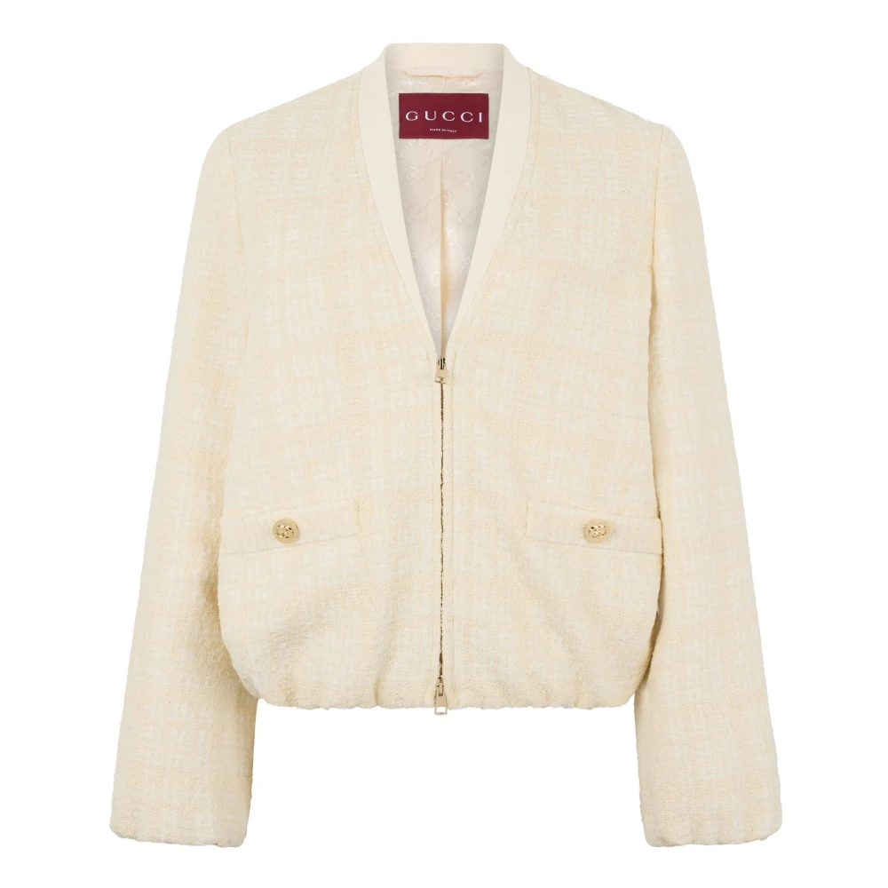 Gucci Women's Beige Tweed Jackets, Xs, Checked Cotton Tweed Jacket
