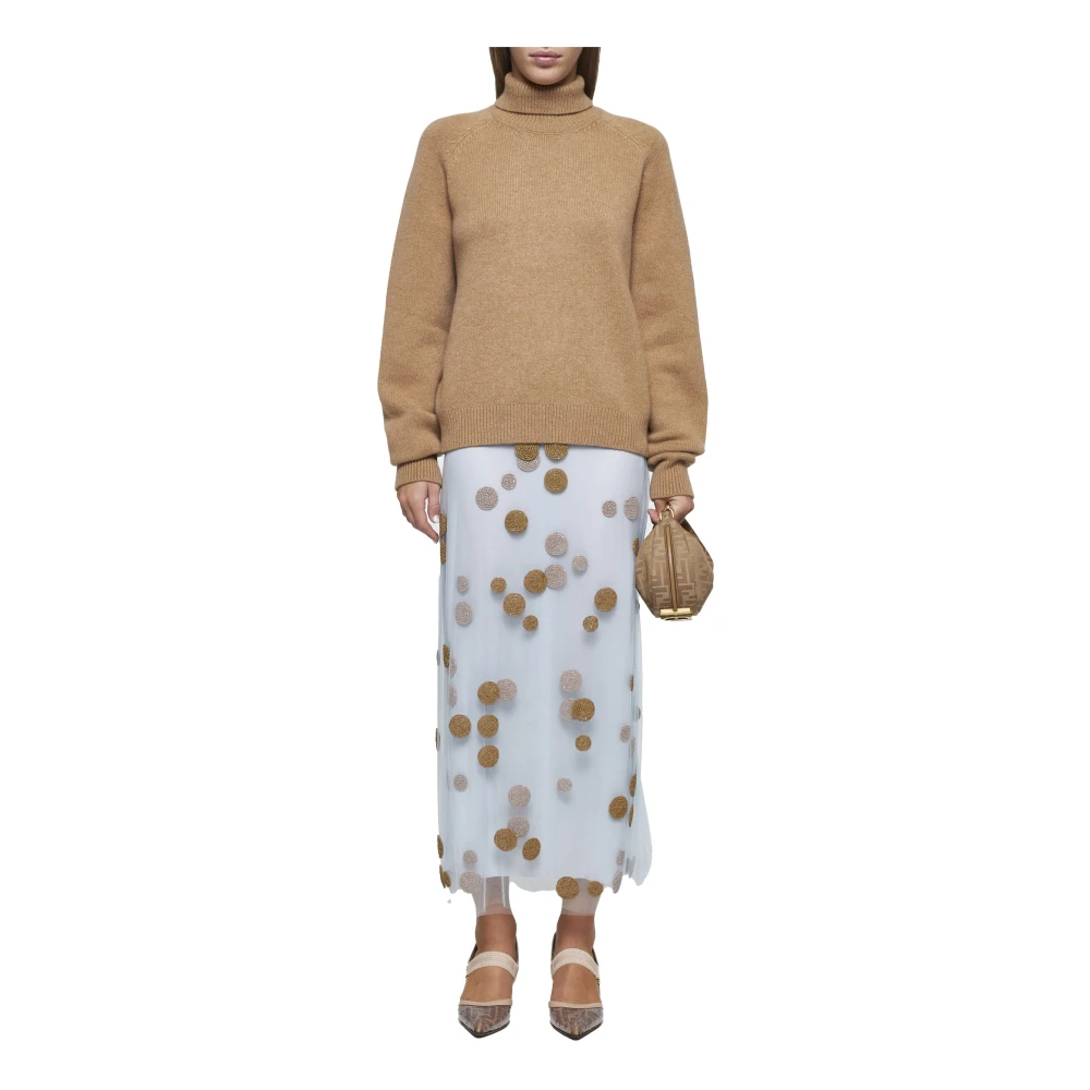 Fendi Gouden Beaded Polka Dot Tule Rok Blue Dames
