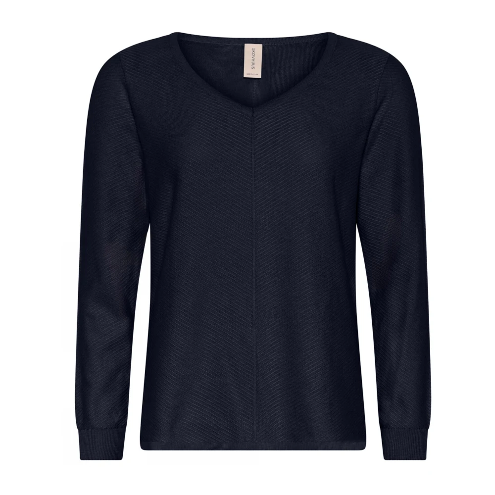 Skovhuus V-hals Structuur Pullover Blouse Marine Blue Dames