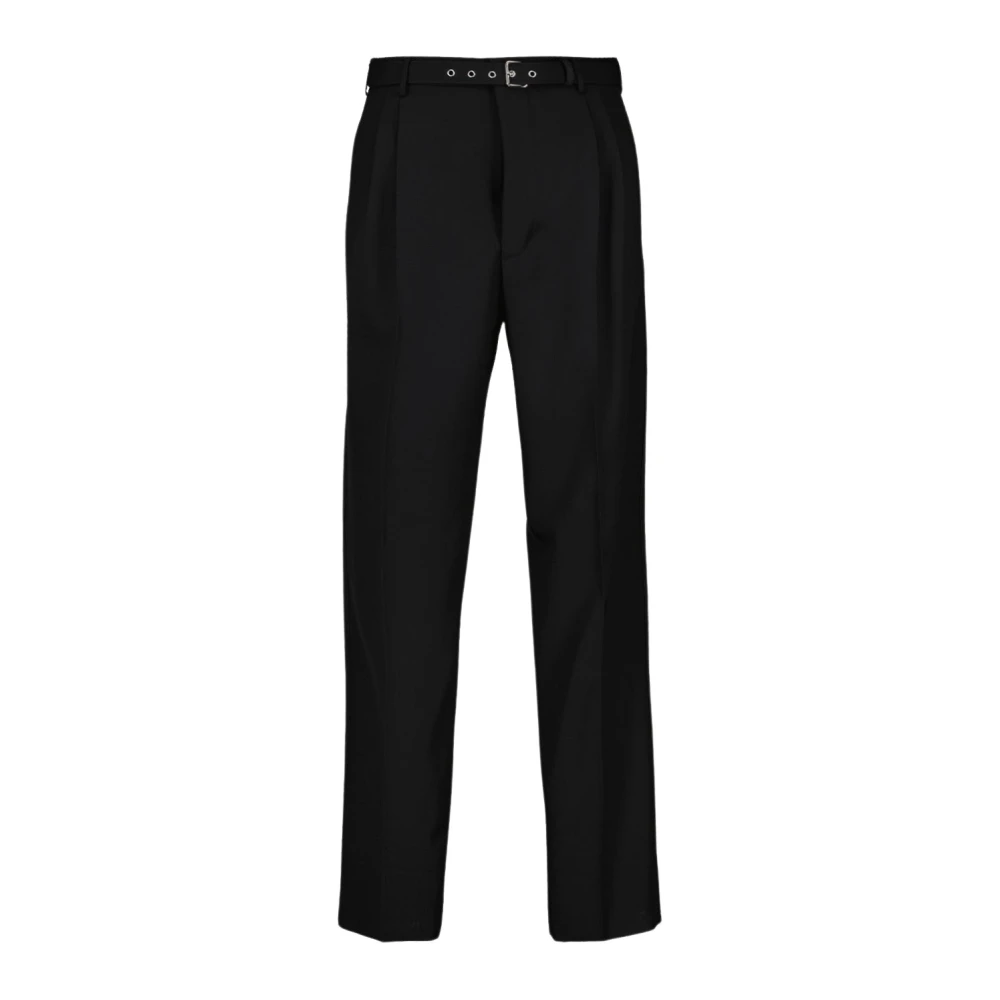 Prada Men's Black Suit Trousers, M, Straight Cut Wool Trousers With Belt
