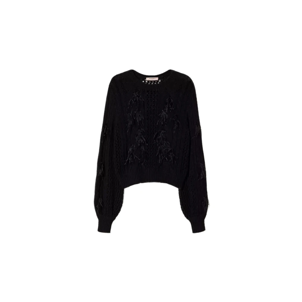 Twinset Wollen en Alpaca Trui met Veren Black Dames