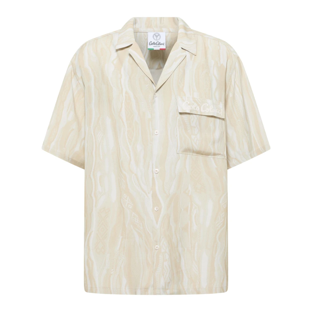 Carlo Colucci Men's Beige Shirt With Knit Print - Short Sleeve Shirts - Xl - Shirts