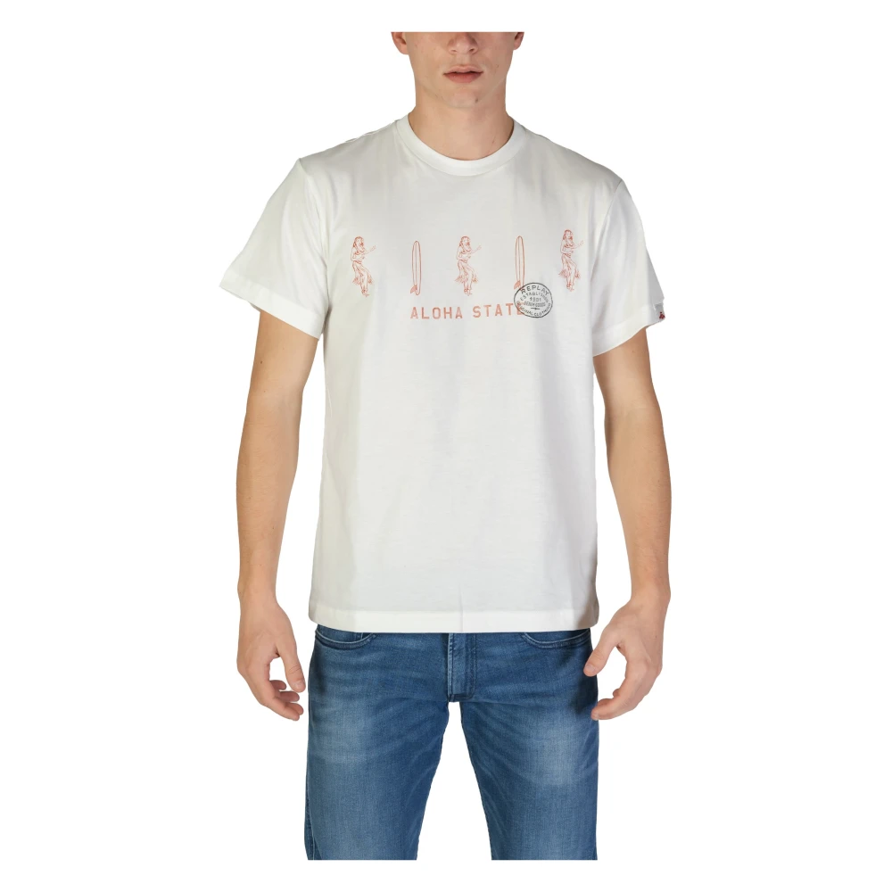 Replay Men's White Cotton Graphic Tee Short Sleeve - T-Shirts - M- Tops