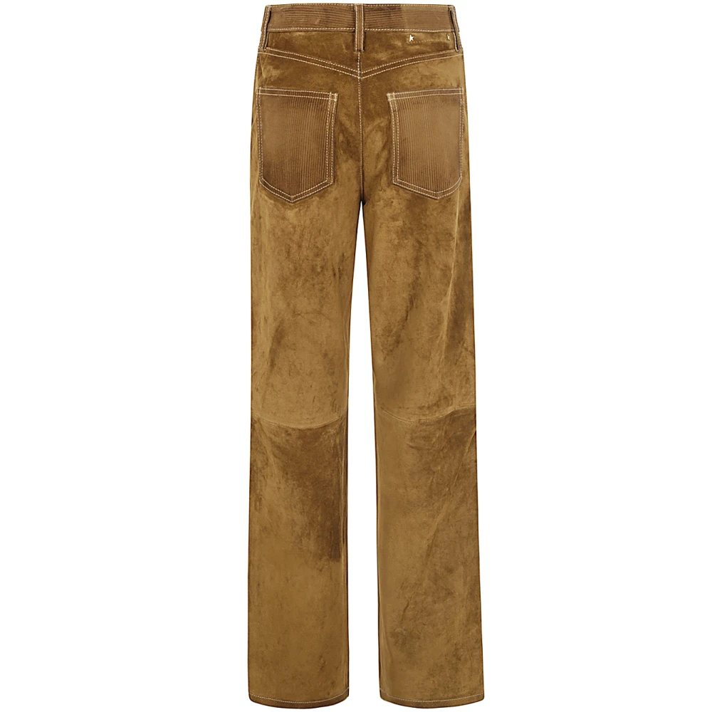 Golden Goose Leren Rechte Broek Brown Dames