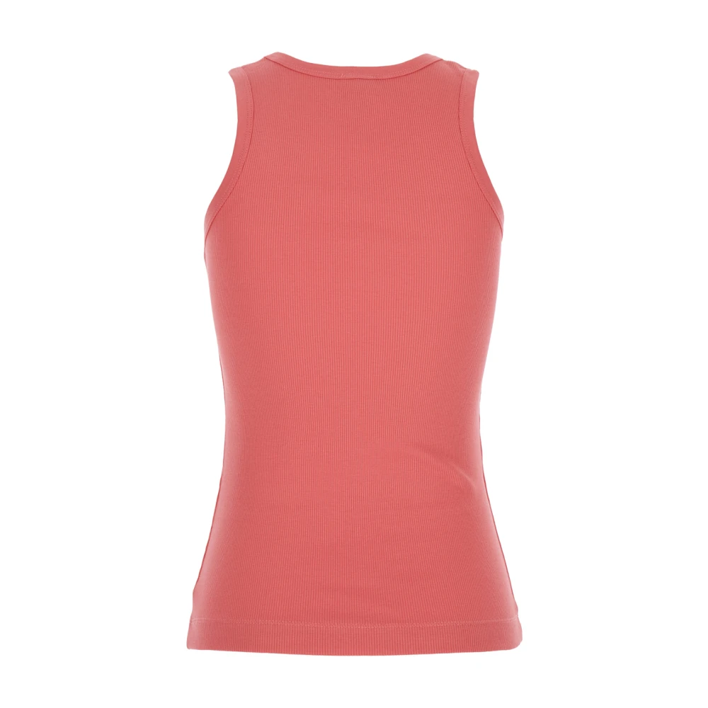 pinko Roze U-hals Logo Geborduurde Katoenen Top Pink Dames
