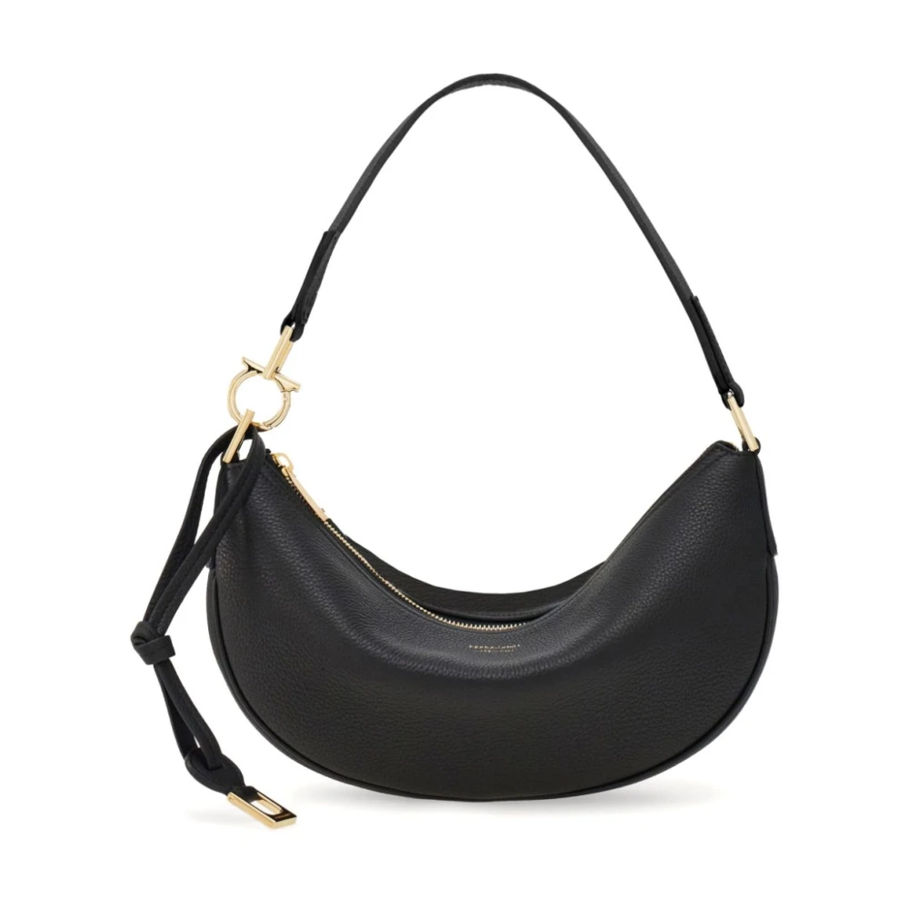 Salvatore Ferragamo Zwarte Hobo Leren Tas met Gouden Hardware Black Dames