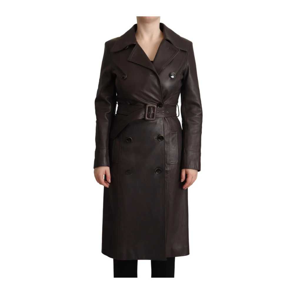 Dolce & Gabbana Women's Brown Trench Coats,, Luxury Leather Coat With Belt Extra Small