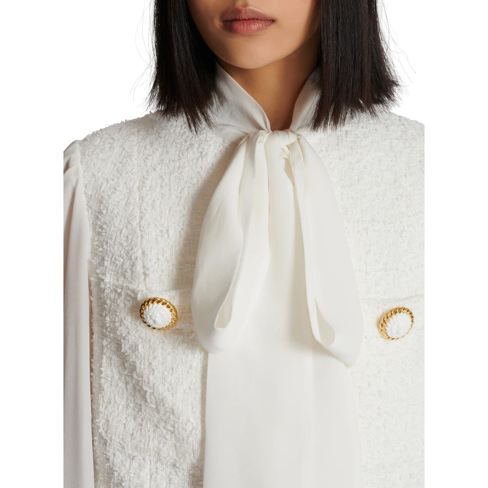Balmain Tweed en crepe jas White Dames