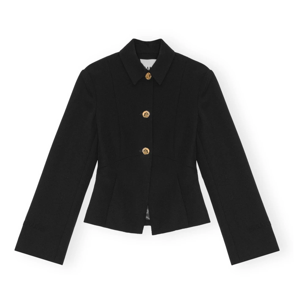 Ganni Zwarte Twill Suiting Blazer met Gouden Knopen Black Dames