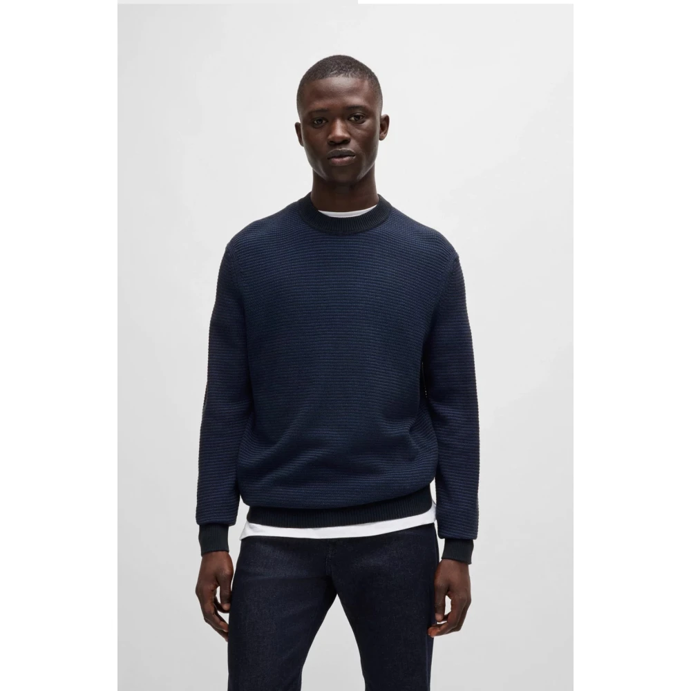 Hugo Boss Oranje Gebreide Herentrui Blue Heren