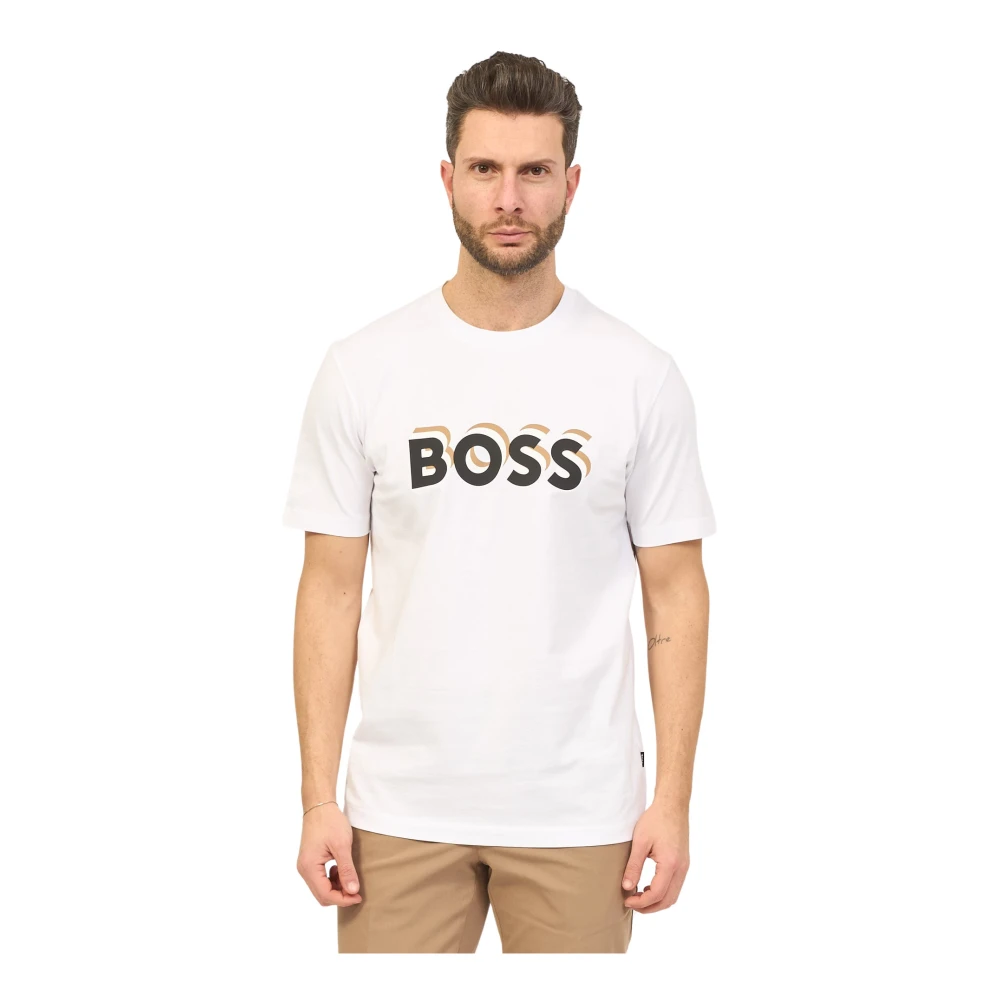 Hugo Boss Regular Fit Katoenen T-Shirt met Rubberen Logo White Heren