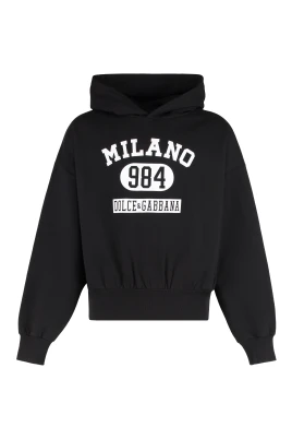 Svart Jersey Huvtröja med Vit Print