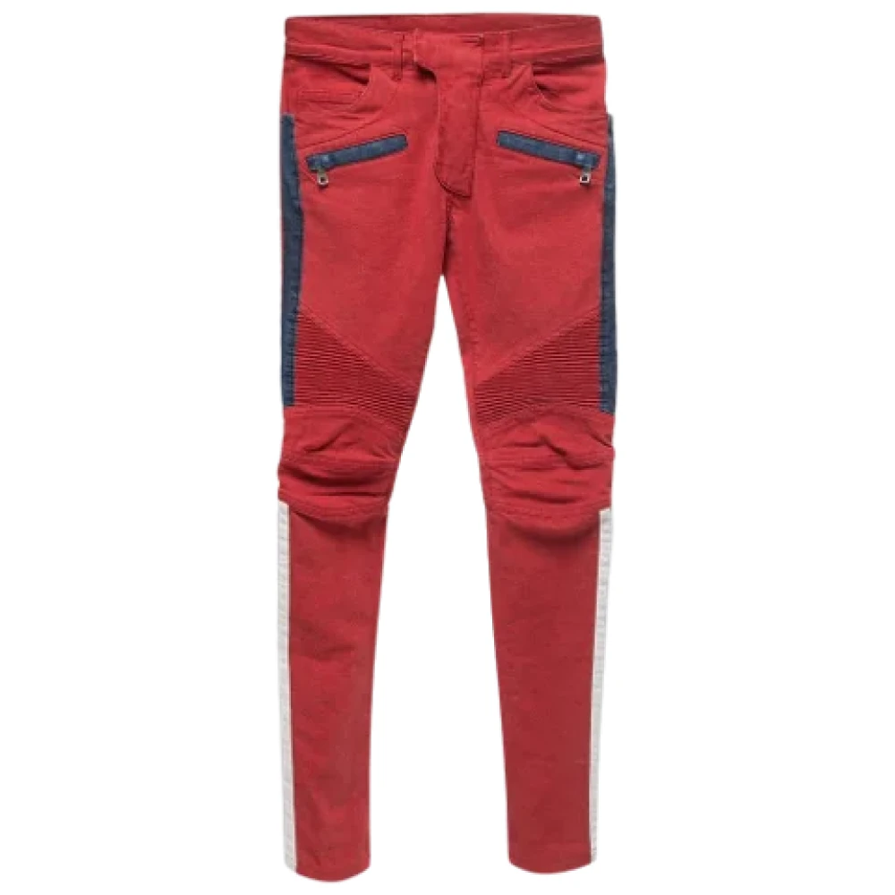 Balmain Pre-owned Denim jeans Red Dames