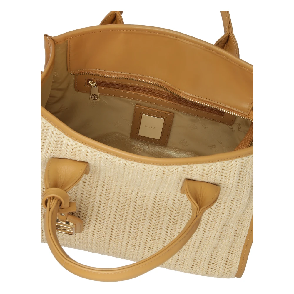 Kazar Gevlochten beige handtas met leerelementen Beige Dames