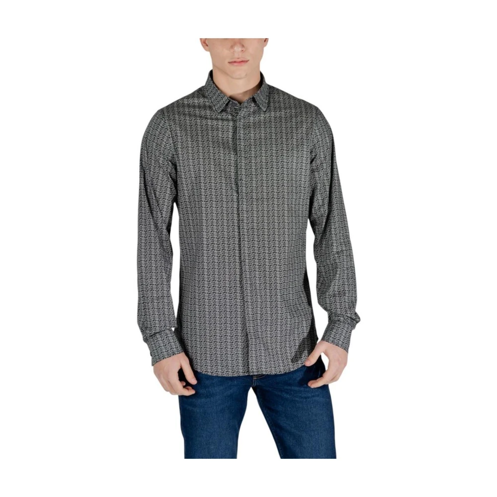 Armani Exchange Svart Skjorta Med Geometriskt Tryck, Lång Ärm