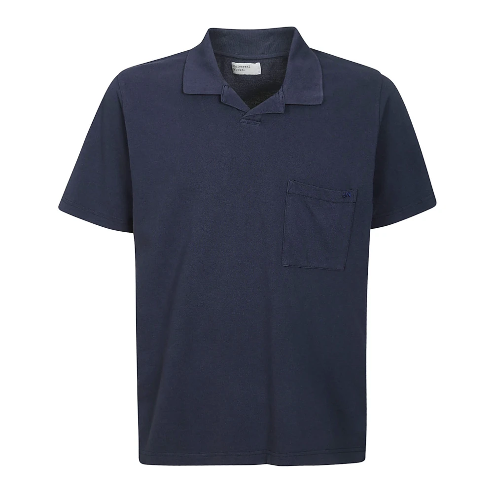 Universal Works Katoenen polo met korte mouwen en logo Blue Heren
