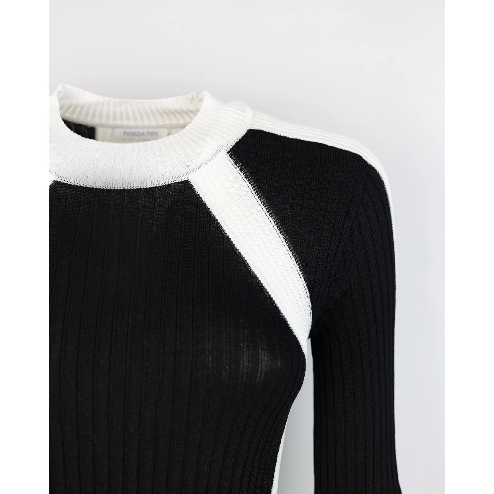 PATRIZIA PEPE Zwarte Gebreide Midi Jurk Slim Fit Black Dames