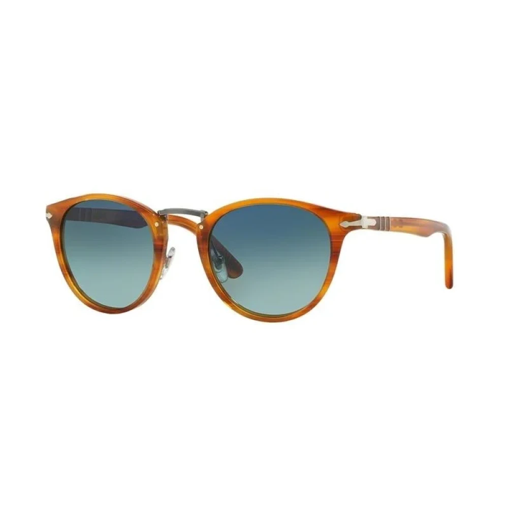 Persol Unisex Brown Round Striped Blue Polarized Sunglasses - Image 6