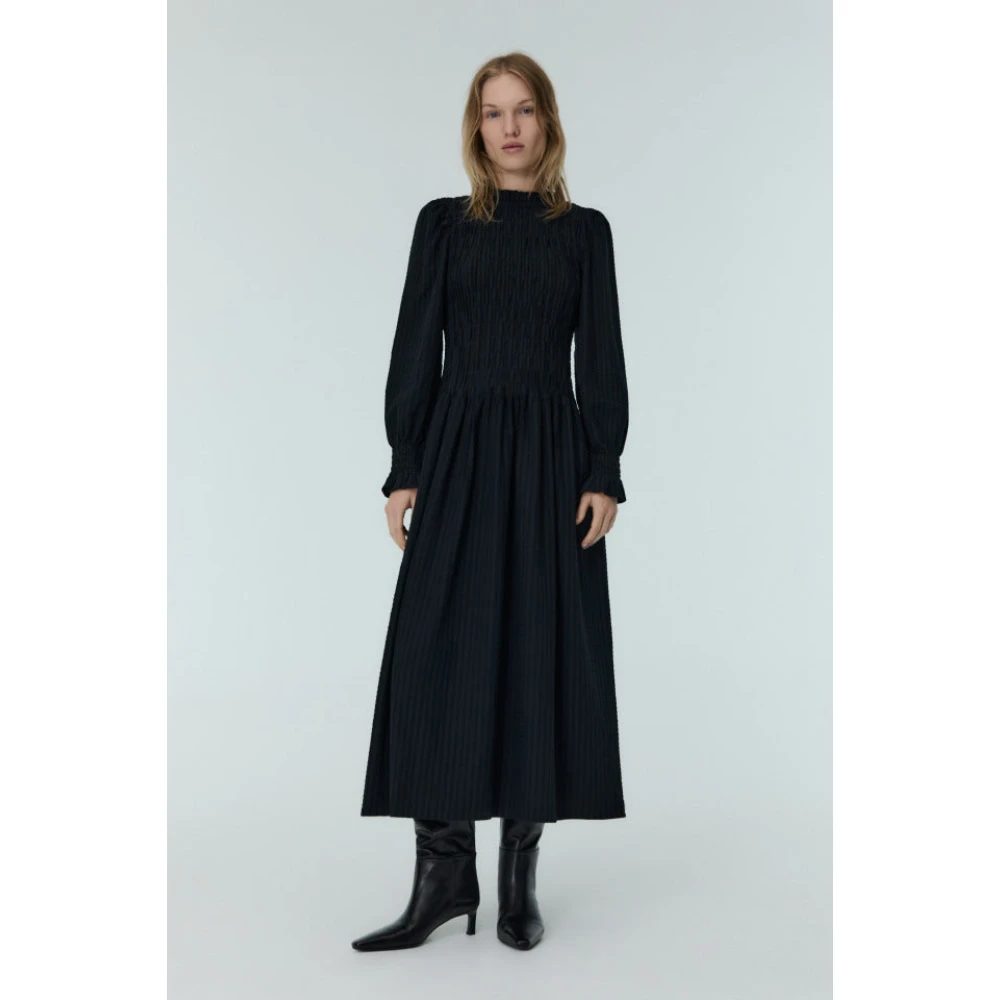 The New Society Gerimpelde Seersucker Jurk Mist Melarge Black Dames