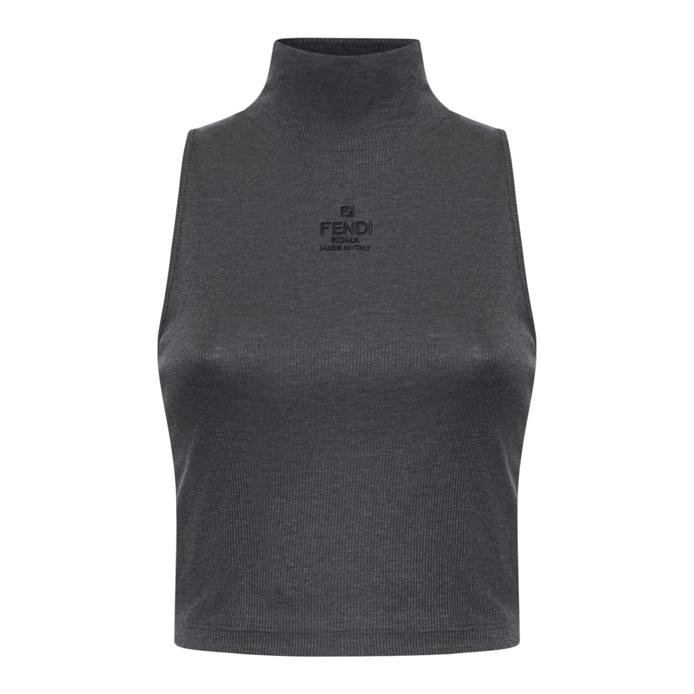 Fendi Grijze Geribbelde Gebreide Tanktop Gray Dames