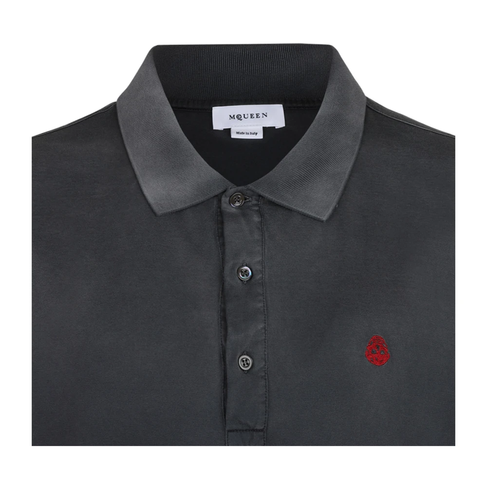 alexander mcqueen Zwarte Polo Shirt met Skull Borduurwerk Black Heren