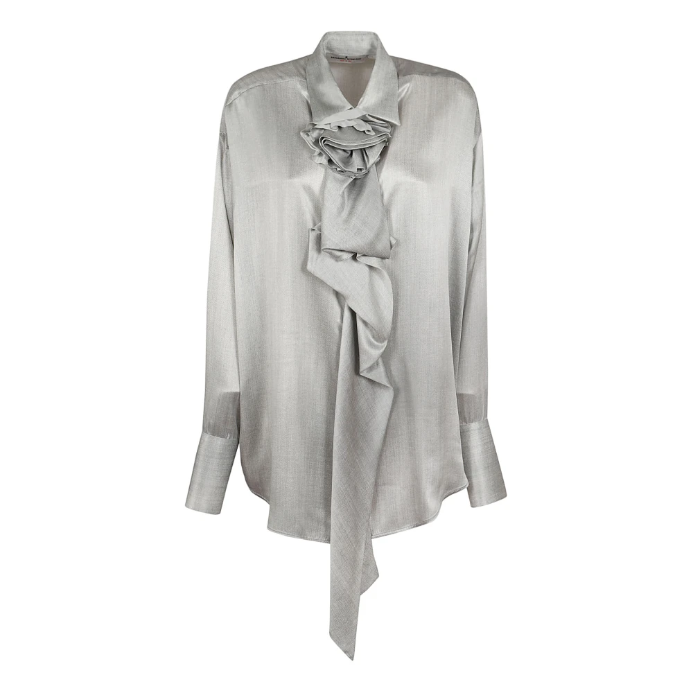 Ermanno Scervino Grijze zijden overhemd met ruchedetail Gray Dames