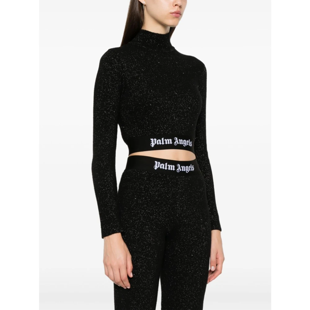 Palm Angels Zwarte Gebreide Lurex Detail Top Black Dames