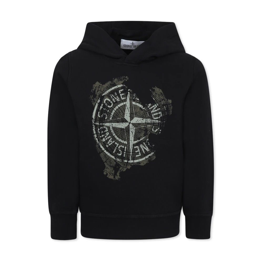 Stone Island Boys Black Sweatshirts,, Cotton Hoodie With Iconic Compass Size 8 Y