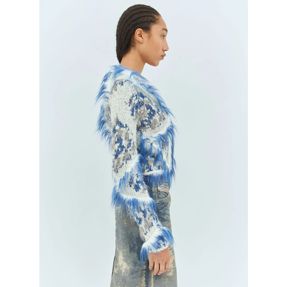 Diesel Fuzzy Gebreide V-Hals Cardigan Blue Dames